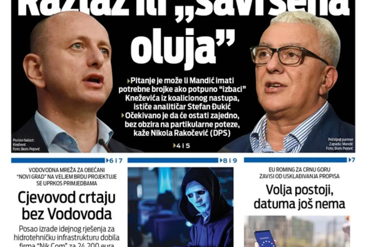 Glavne priče na naslovnoj strani 'Vijesti' za 26. januar 2026.