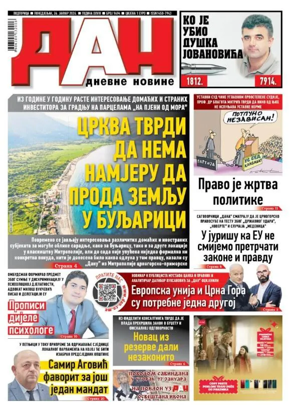 Naslovna strana 'Dana' za 26. januar 2026.