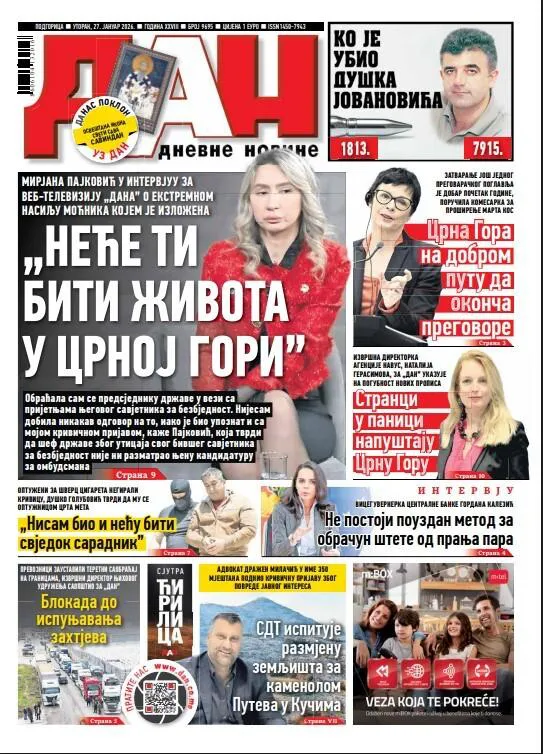 Naslovna strana 'Dana' za 27. januar 2026.