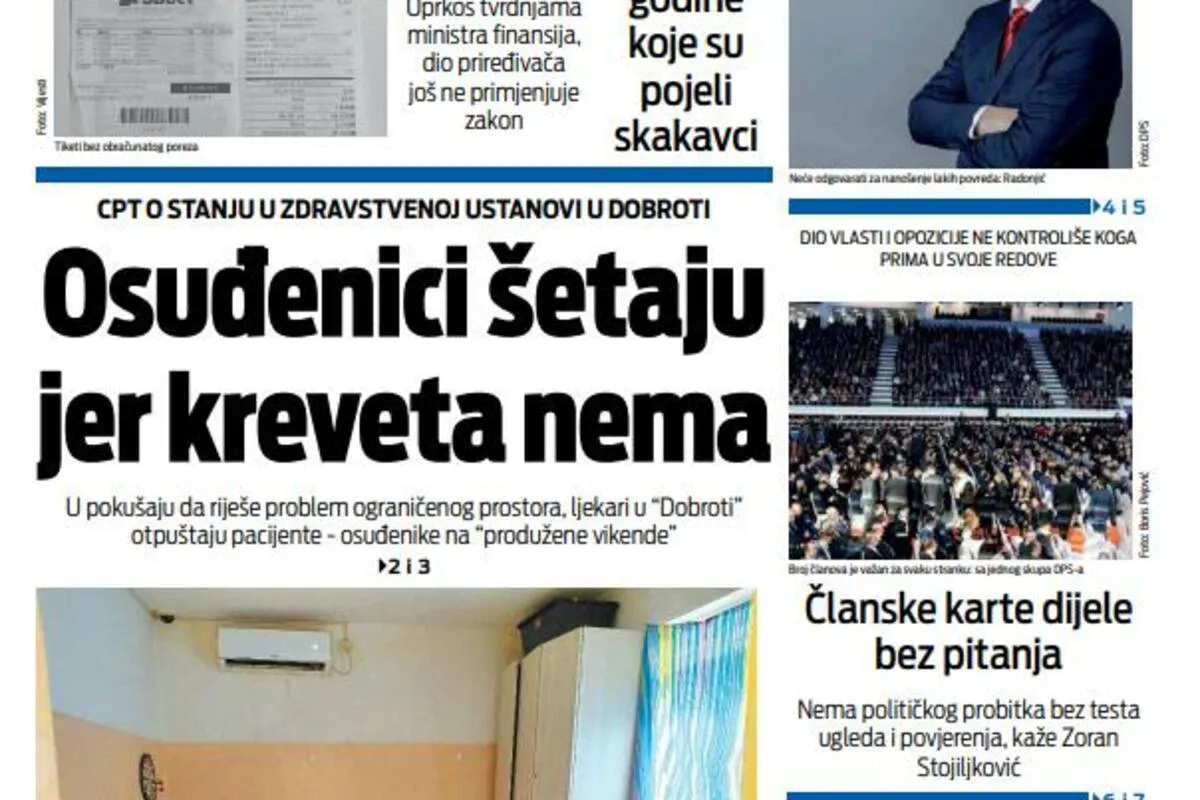 Naslovna strana 'Vijesti' za 27. januar 2026.