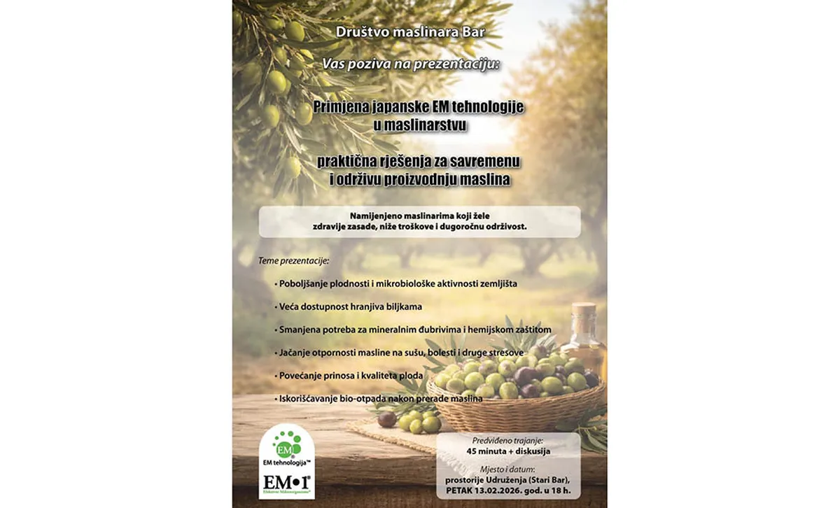 Društvo maslinara Bar predstavlja savremene protokole za održivu poljoprivredu