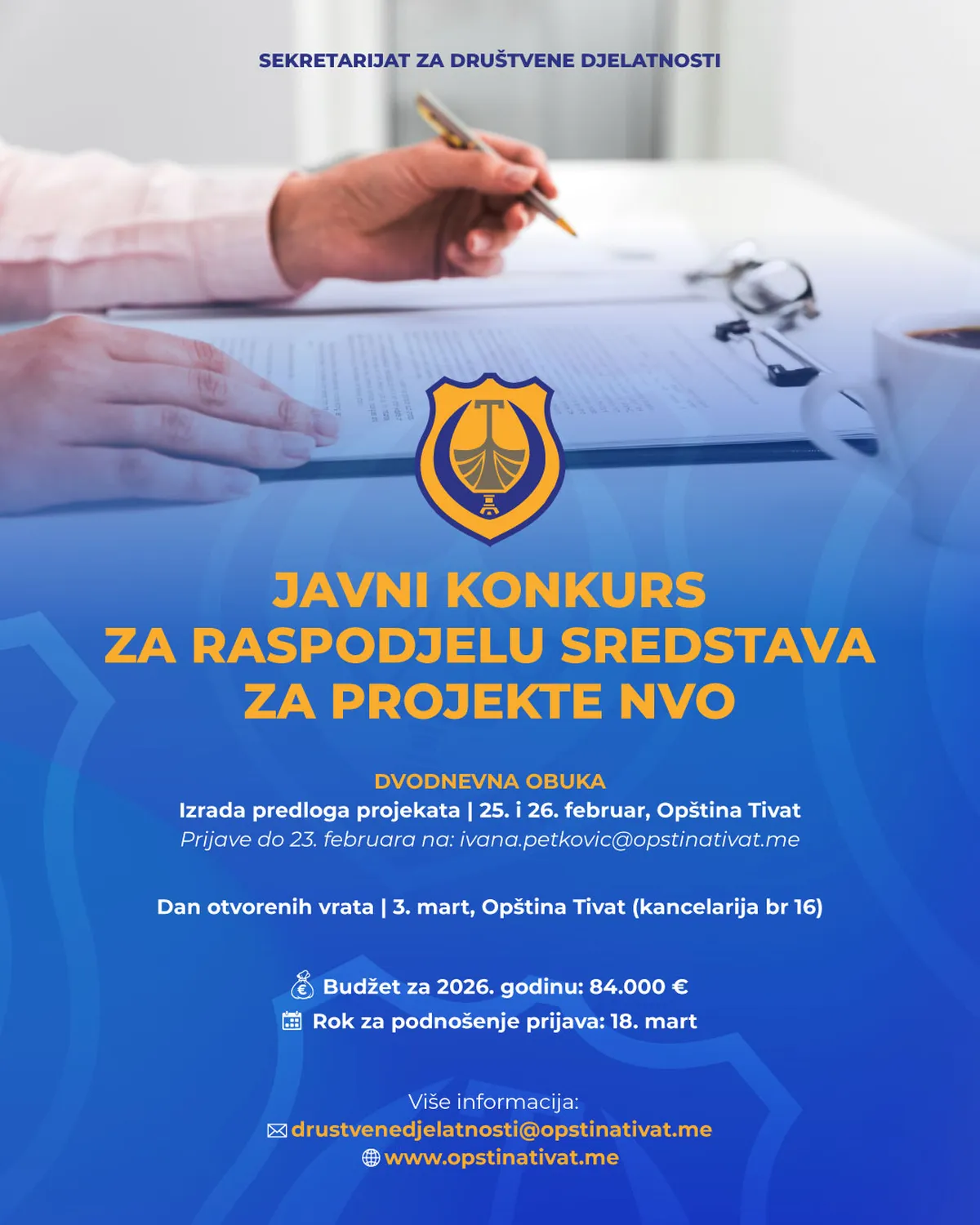 Javni konkurs za raspodjelu sredstava za projekte NVO u Tivtu