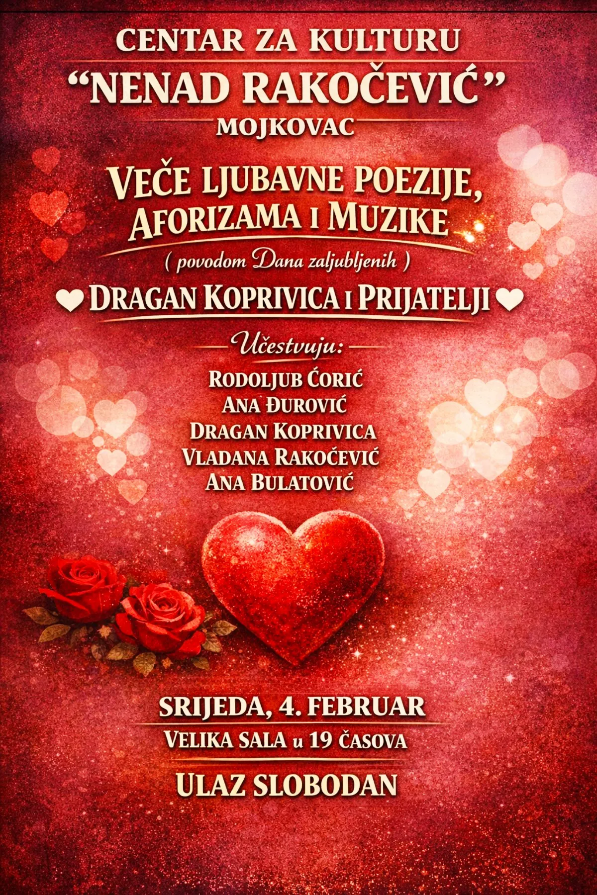 Muzicko-pjesničko veče „Dragan Koprivica i prijatelji“ sjutra u Mojkovcu