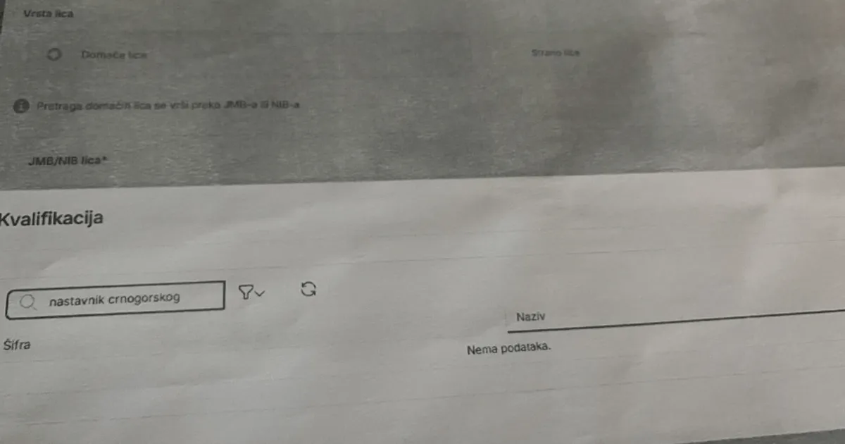 Na portalu Poreske uprave nema zvanja iz crnogorskog jezika