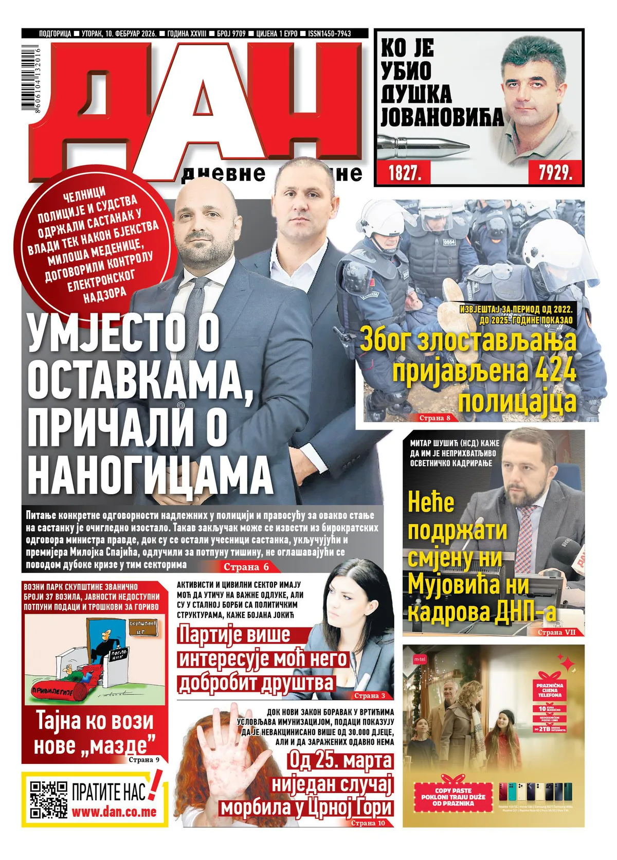 Naslovna strana Dana za 10. februar