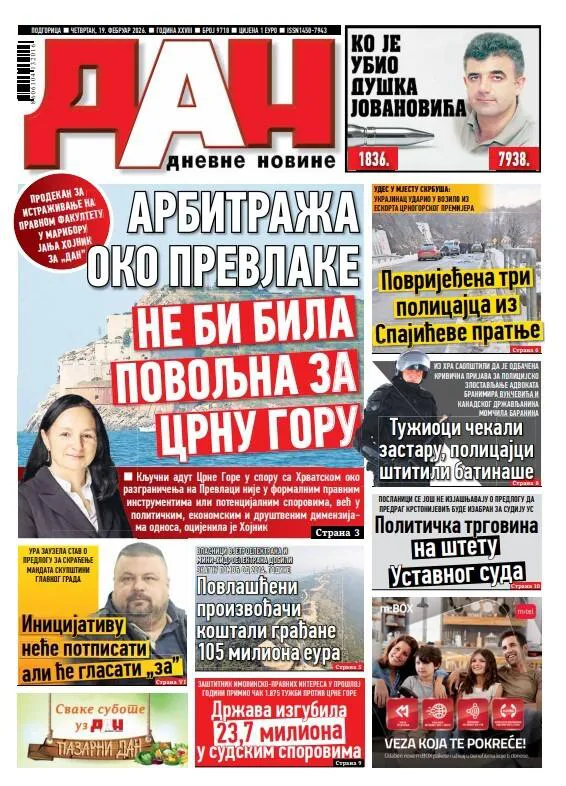 Naslovna strana ‘Dana’ za 19. februar 2026