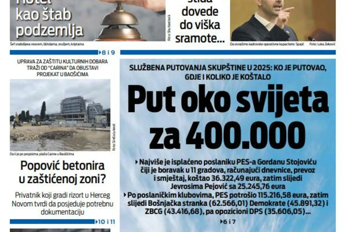 Naslovna strana 'Vijesti' za 13. februar 2026. godine