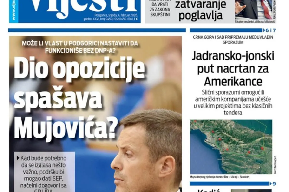 Naslovna strana 'Vijesti' za 4. februar 2026.