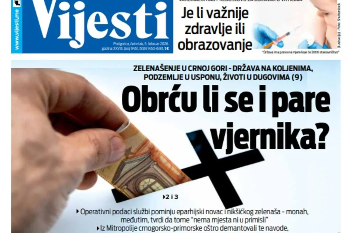 Naslovna strana 'Vijesti' za 5. februar 2026.