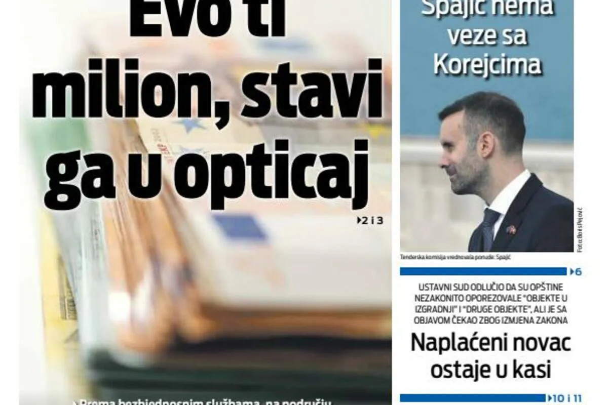 Naslovna strana "Vijesti" za 7. februar 2026.