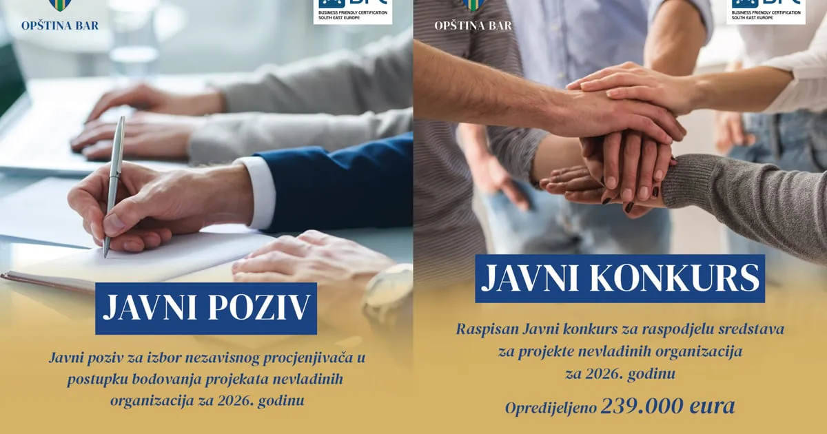 Opština Bar raspisala Javni konkurs za projekte NVO sa 240.000 eura