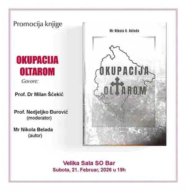 Promocija knjige mr Nikole D. Belade 'Okupacija oltarom' u Baru