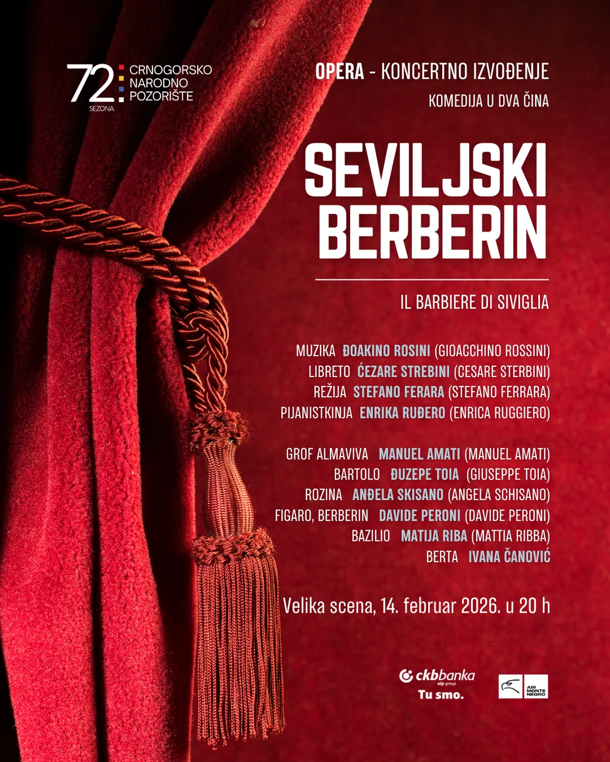 "Seviljski berberin" u Crnogorskom narodnom pozorištu