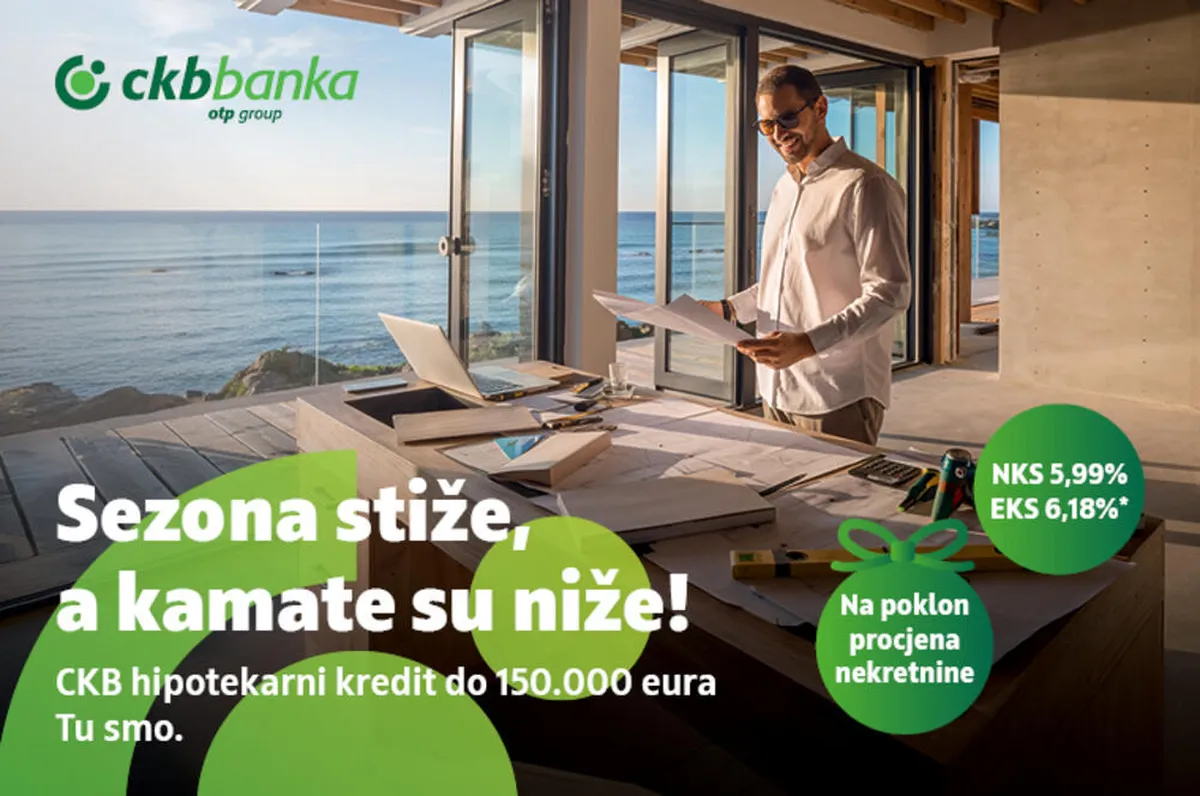Sezona stiže, a kamate su niže! CKB hipotekarni kredit za najbolju sezonu do sada