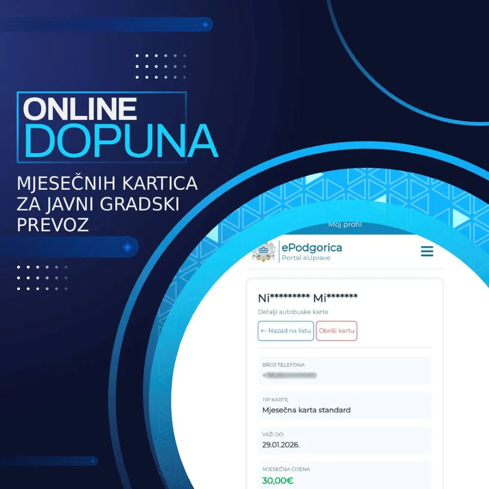 Usluga online dopune mjesečnih kartica za javni prevoz dostupna na ePodgorici
