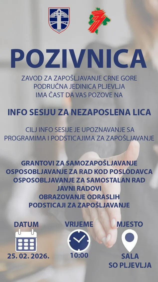 Zavod za zapošljavanje organizuje info sesije u Pljevljima