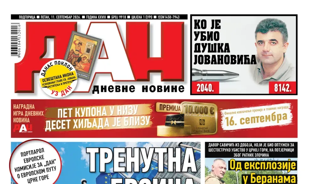 Naslovna strana “Dana” za 11. septembar