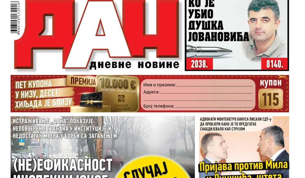 Naslovna strana 'Dana' za 9. septembar