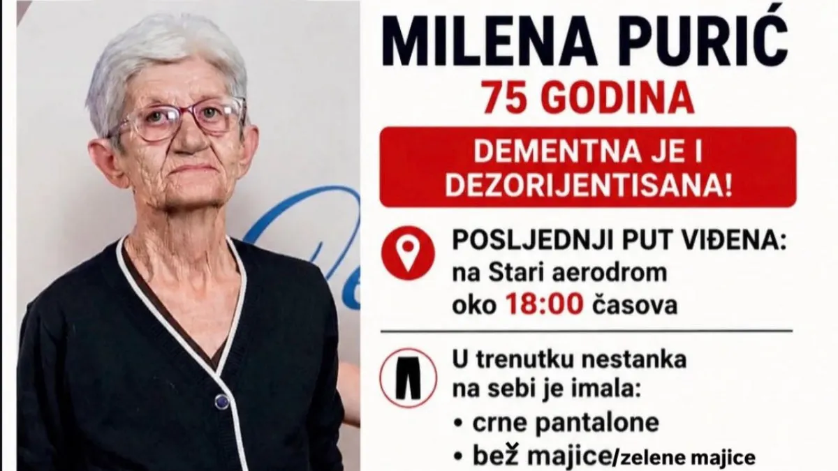Nestala 75-godišnja Milena Purić, posljednji put viđena na Starom aerodromu