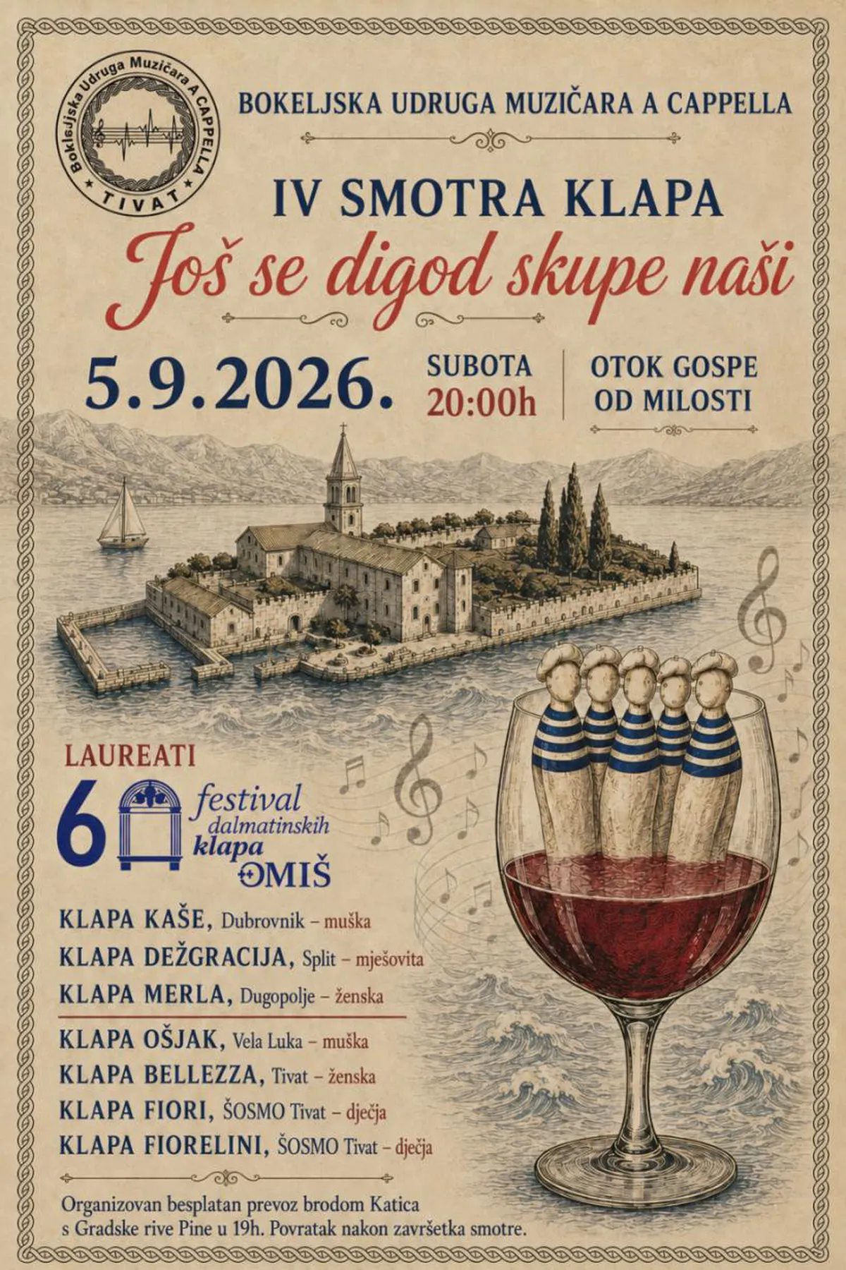 Smotra klapa 'Još se digod skupe naši' večeras u Tivtu Smotra klapa 'Još se digod skupe naši' večeras u Tivtu